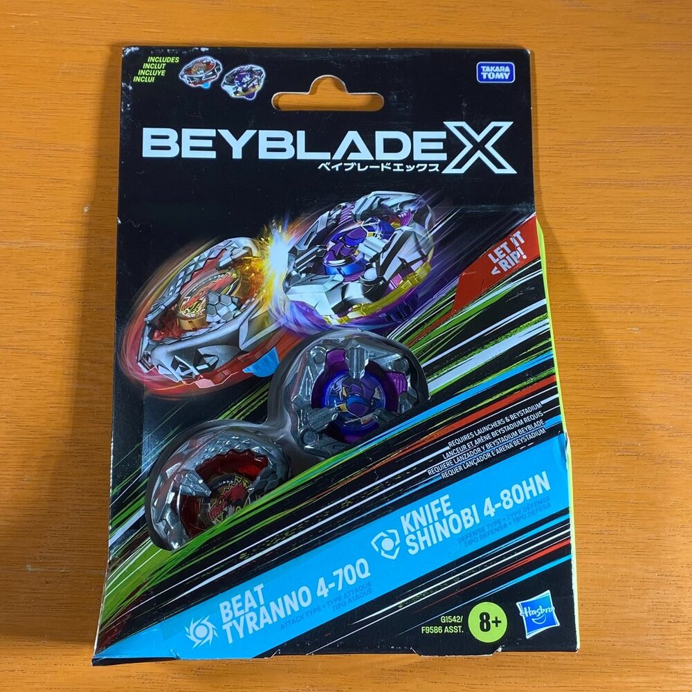 Beyblade X Beat Tyranno 4-70Q & Knife Shinobi 4-80HN Dual Pack Top New